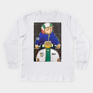 Retro Scooter, Classic Scooter, Scooterist, Scootering, Scooter Rider, Mod Art Kids Long Sleeve T-Shirt